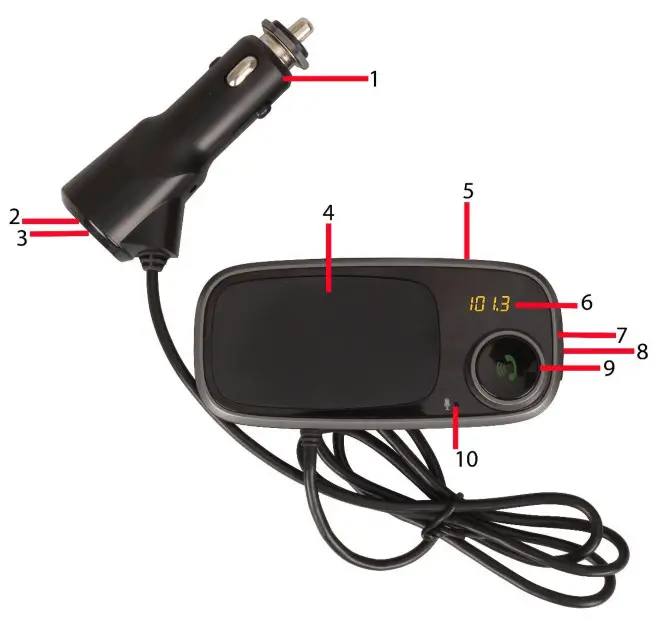 Magnetic Phone Holder with Bluetooth FM Transmitter-Product Diagram