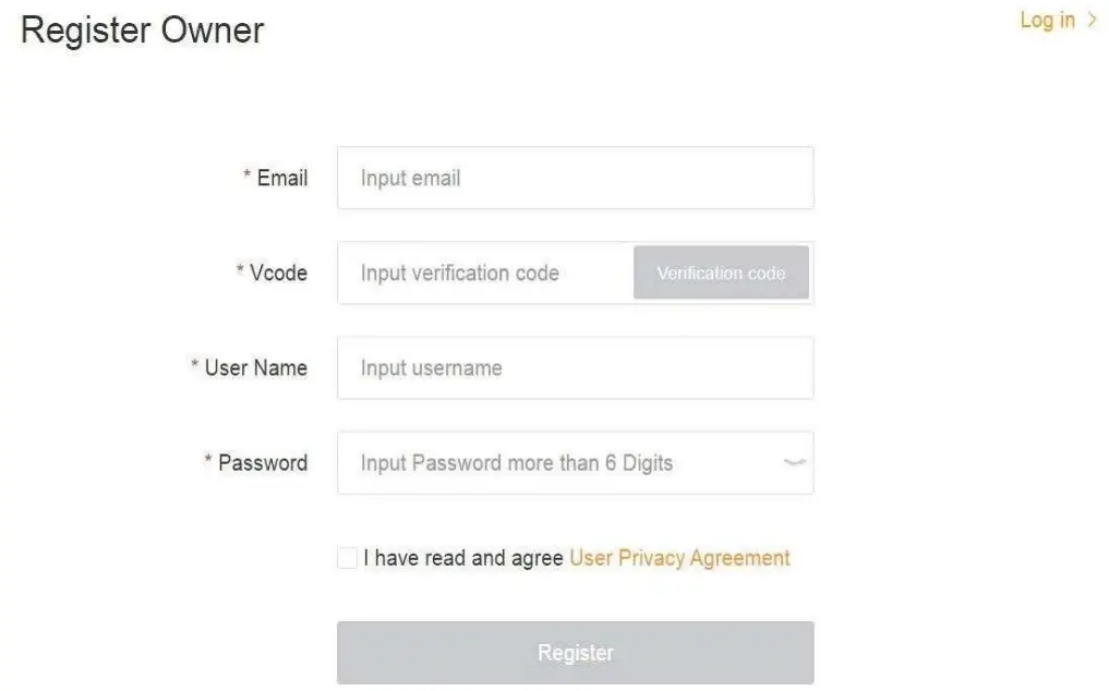 Owner Registration Page