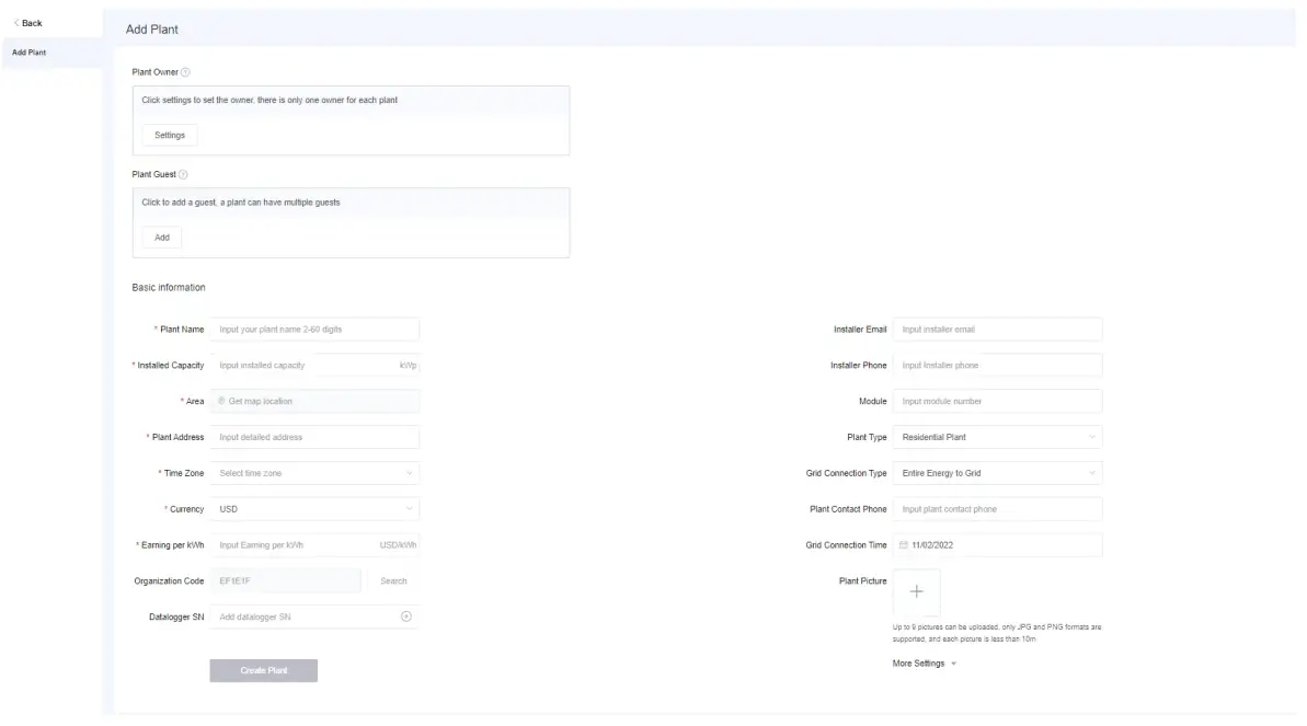 Filling plant information