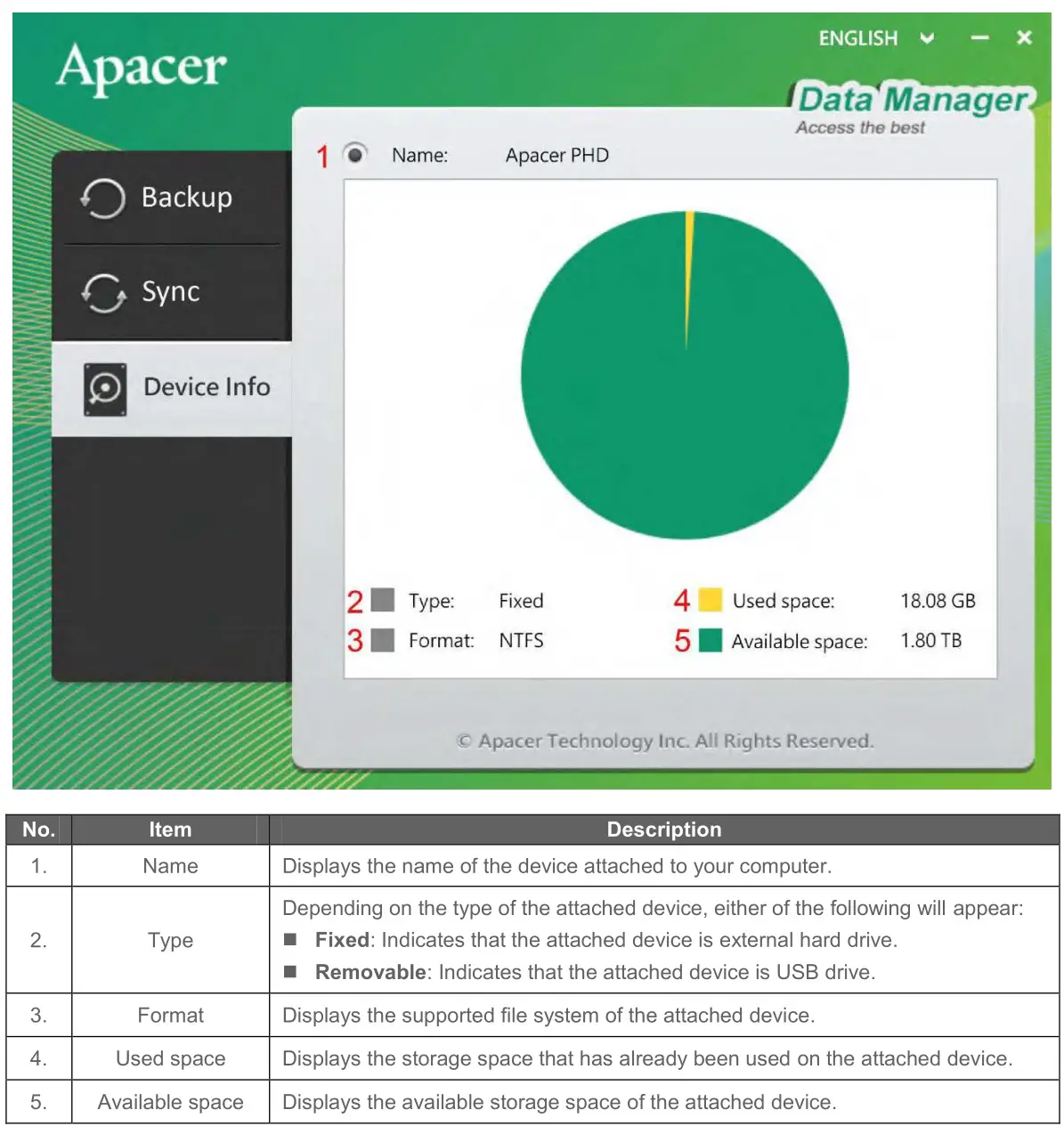 Apacer AC633 Military-Grade Shockproof Portable Hard Drive - Viewing Device Info