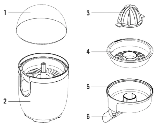 CREATE RETRO Electric Citrus Juicer 90W - parts list