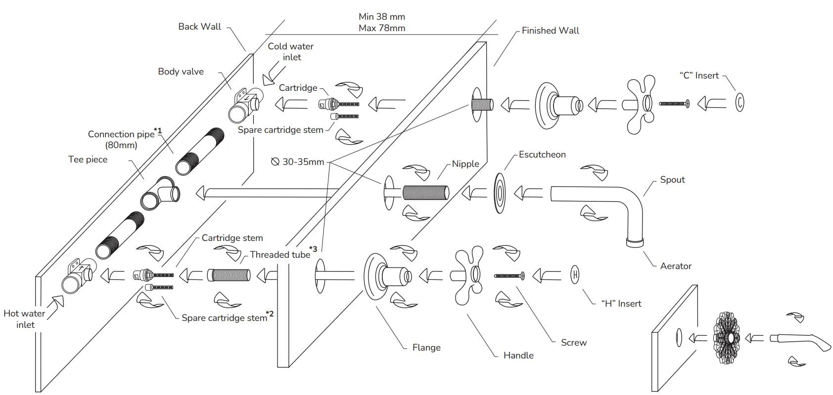 FRANCONE BT18 Exclusive Wall Mounted Spout Cold and Hot Handles - overview