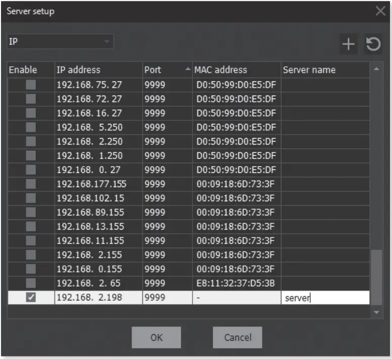 WISENET XWV 3010 SSM Workstation - e Server setup screen