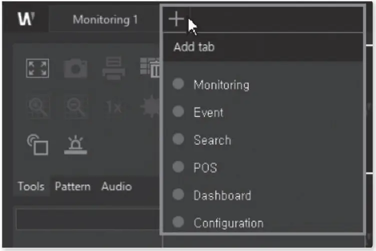 WISENET XWV 3010 SSM Workstation - open a menu page