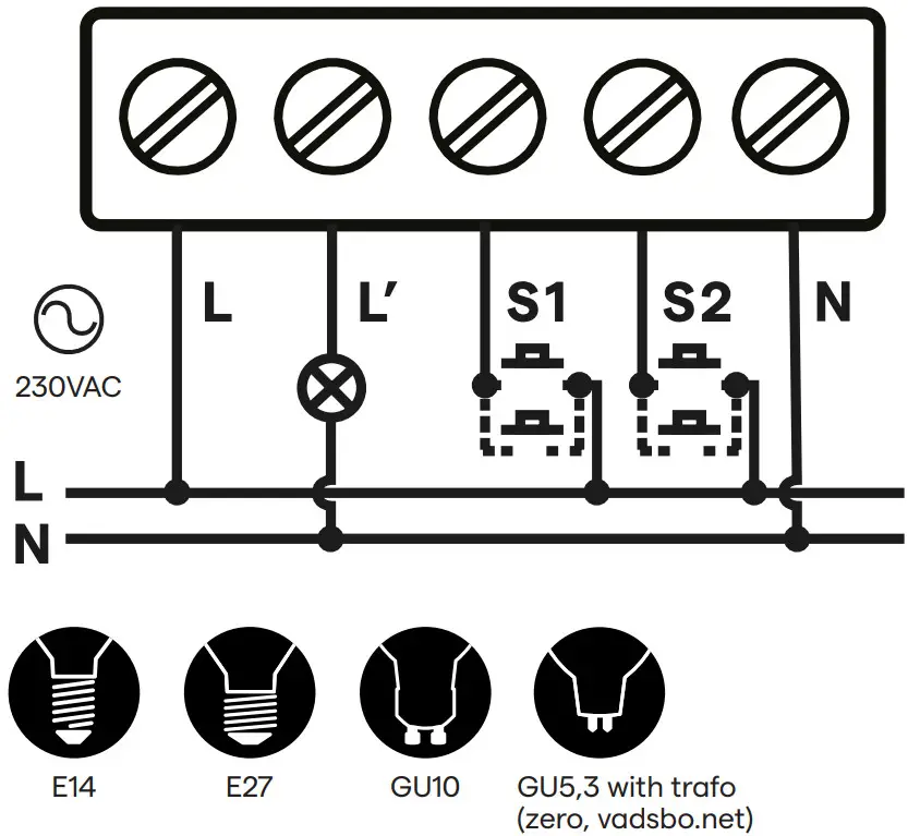 VADSBO R3000WCM Bluetooth Dimmer - Wiring diagram