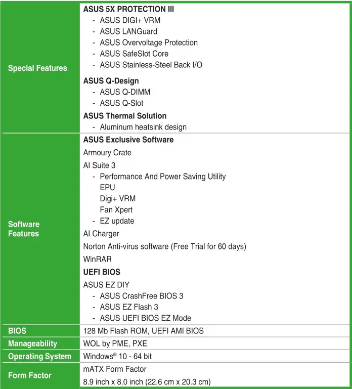 ASUS Motherboard - PRIME H410M-E specifications summary 3
