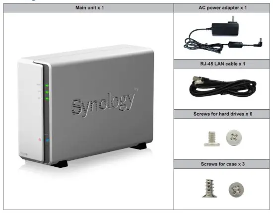 Synology DS120j NAS Server IronWolf - Package Contents
