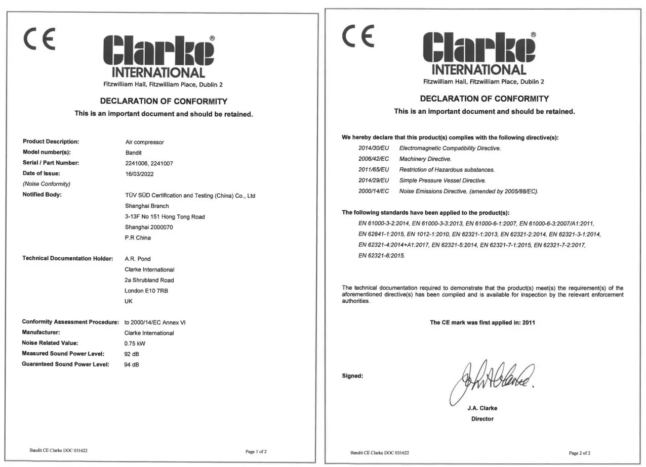 Clarke Bandit V Air Compressor - lincess