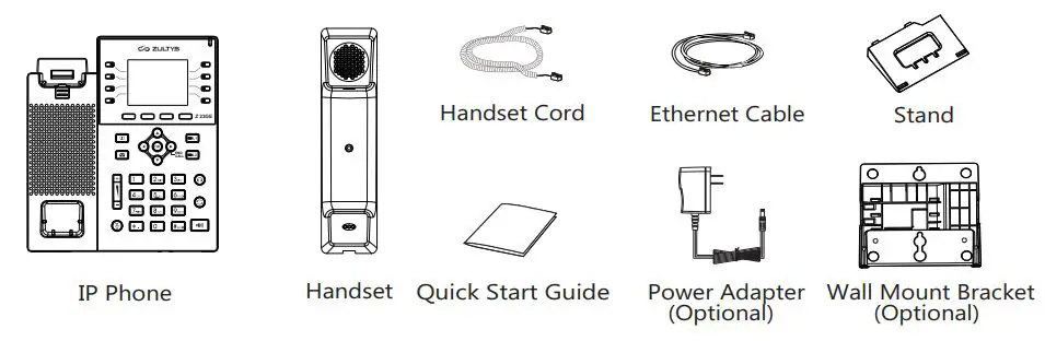 ZULTYS Z 23GE Gigabit Business IP Phone User Guide - Package Contents