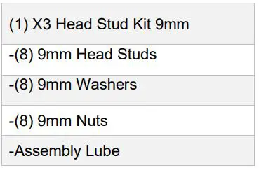 Evolution Powersports 800FC0000 X3 Head Stud 9mm Kit Instruction Manual - INCLUDED PARTS