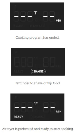 COSORI Smart 5.8-Quart Air Fryer CS158-AF-DISPLAY MESSAGES