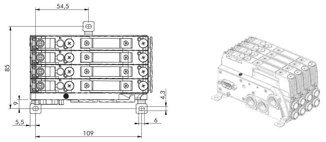 METAL WORK BOXI EB80 Electro Pneumatic Manifold Base - brackets