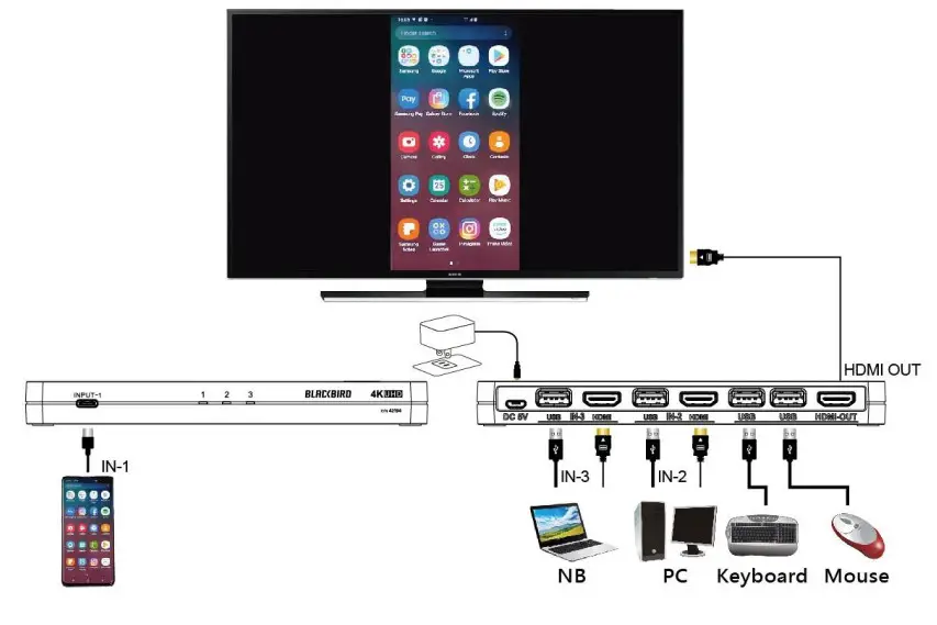 BLACKBIRD 42194 3 Port USB-C and HDMI 2.0 KVM- diagram