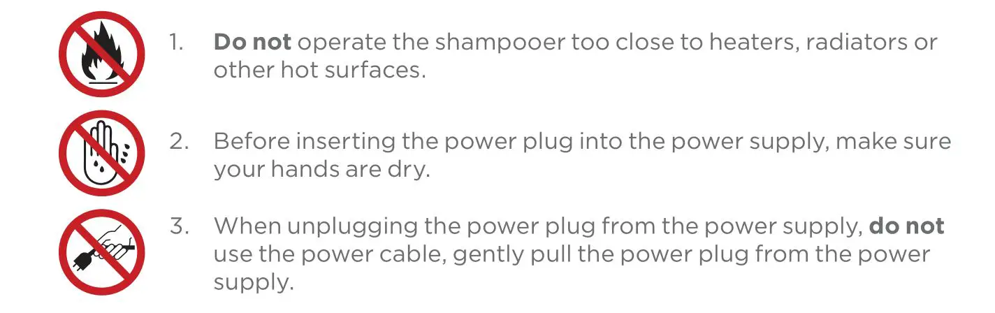 OPTIM O2600 Shampooer - Precautionary measures