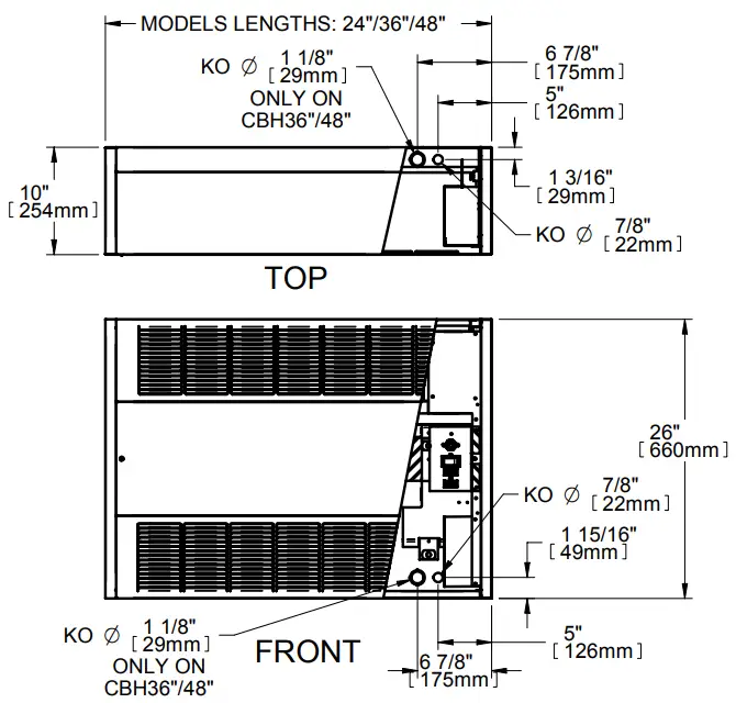 STELPRO CBH Series CBH0363CTW Cabinet Heater - TECHNICAL DRAWINGS
