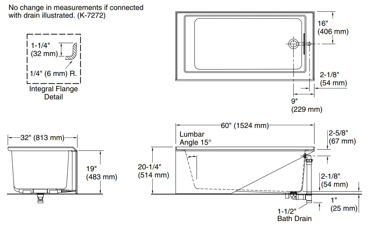 KOHLER K-20202-RA Underscore Rectangle Bath - fig 1
