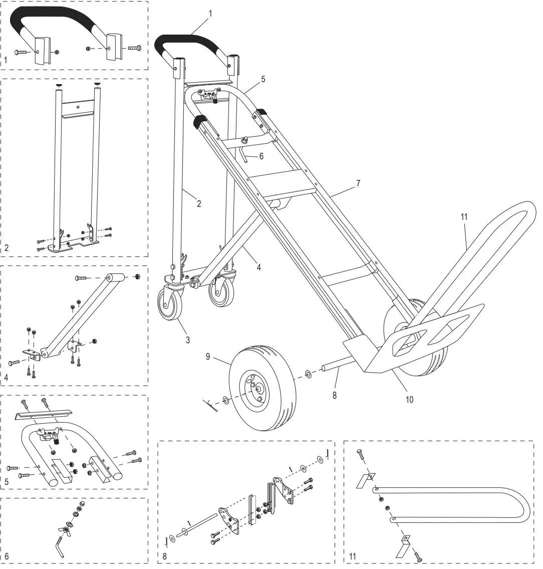 ULINE H-2086, 3 in 1 Aluminum Hand Truck with Pneumatic Wheels Installation Guide - Product Overview