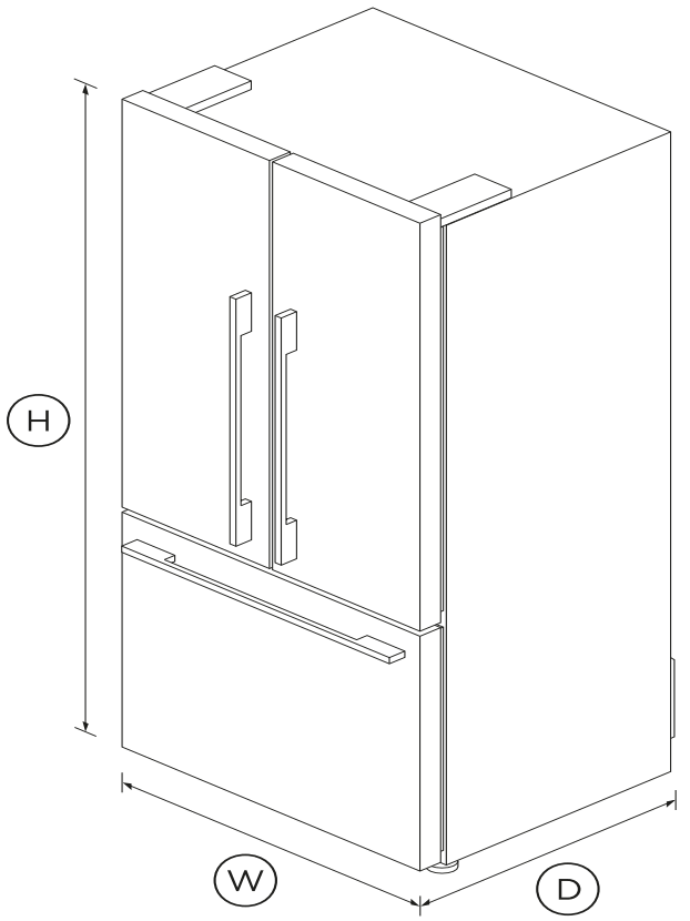 FISHER PAYKEL RF522ADX5 Freestanding French Door Refrigerator - DIMENSIONS