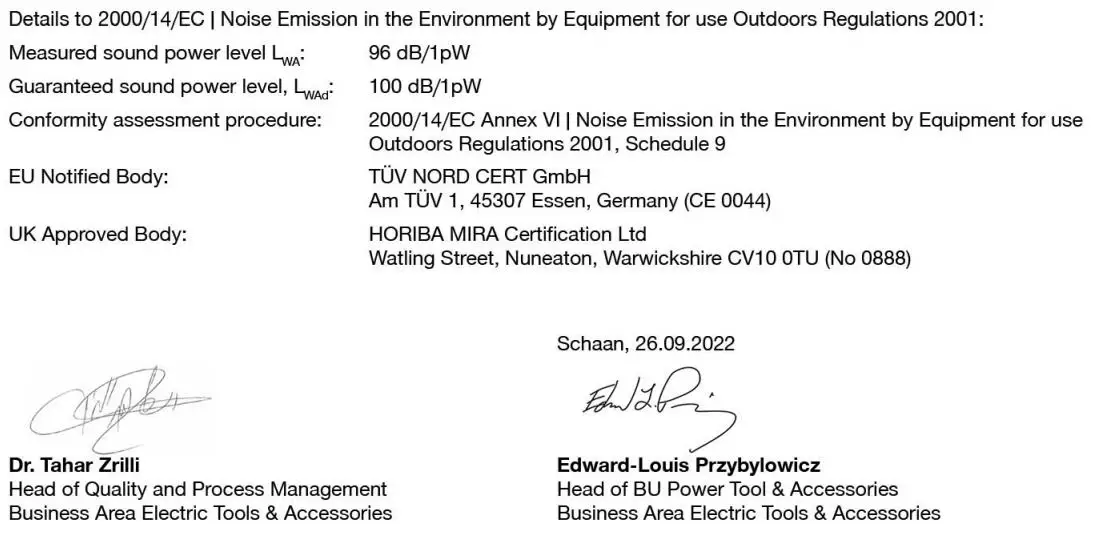 HILTI TE 2000-AVR Cordless Demolition Hammers User Manual - EC Declaration of Conformity