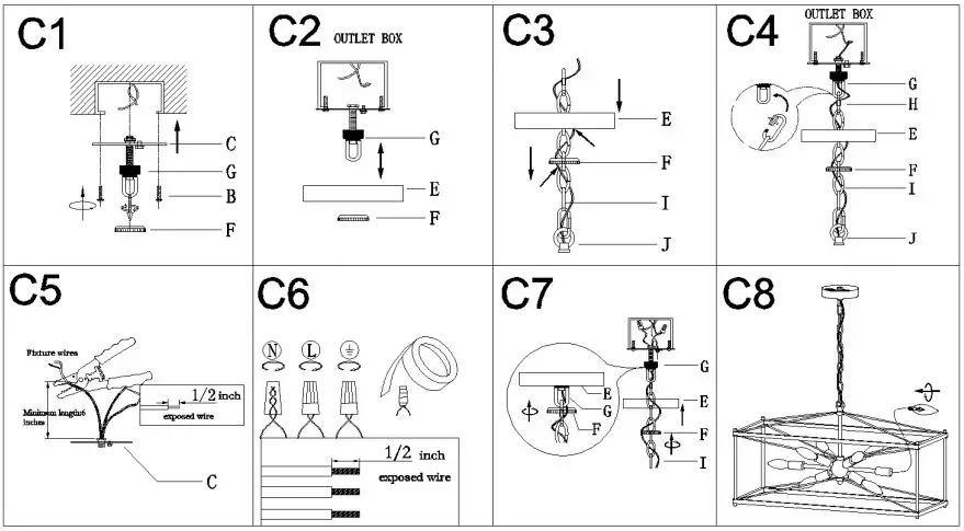 ZEVNI L32ARYUEW4799S48 Byran 8-Light Black-Gold Modern-Contemporary Cage Chandelier Instruction Manual - Make installation