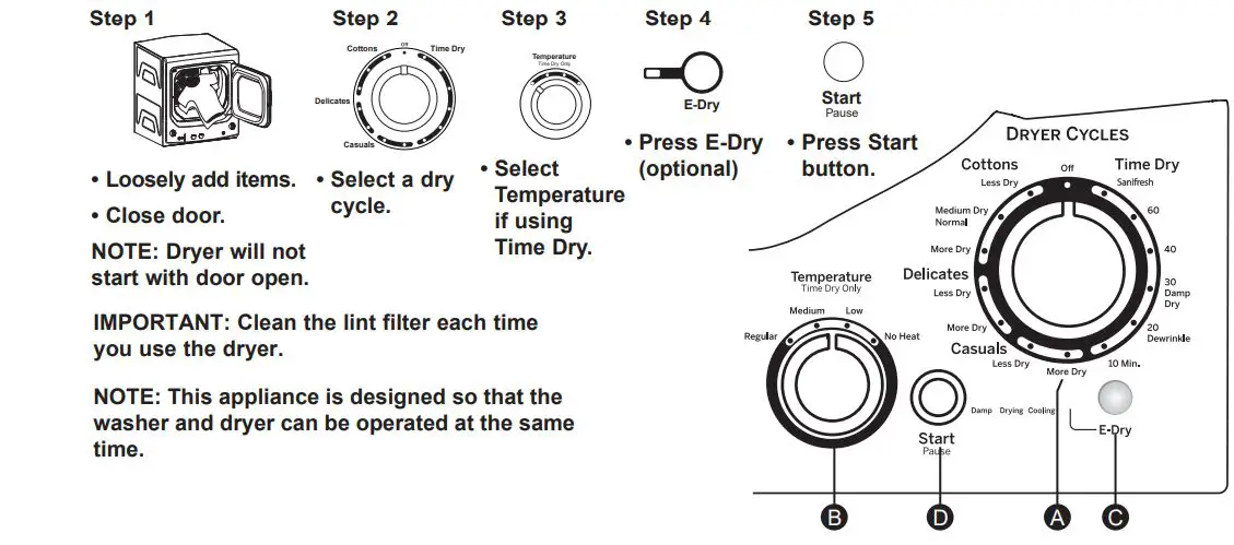GE APPLIANCES GUD57EEMTDG 27 Inch Electric Unitized Spacemaker 4.5 Cu. Ft. Washer Owner's Manual - For models with E-Dry