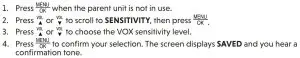 FIG 13 Adjust the Voice-activated (VOX) sensitivity level of the baby unit