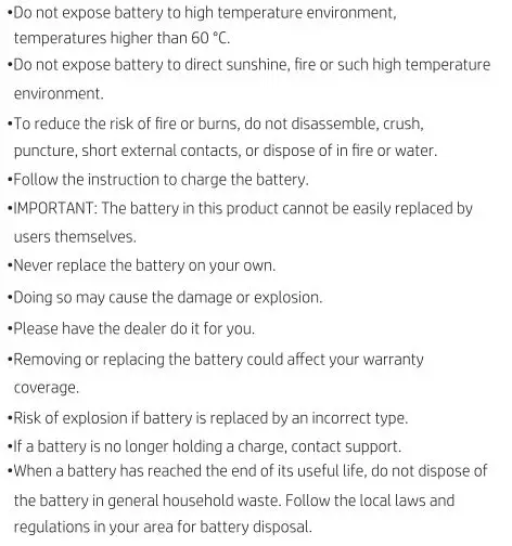hp IMP2000 Pro DLP Projector User Manual - Battery Notices