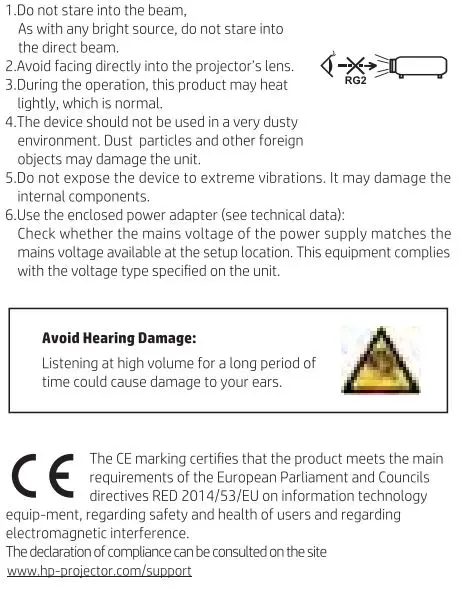 hp IMP2000 Pro DLP Projector User Manual - Care and safety information for projectors