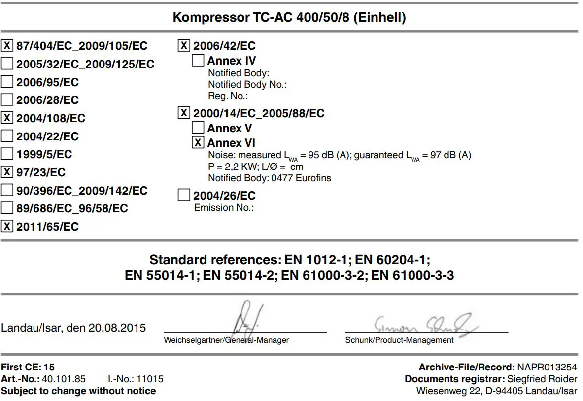 Einhell TC-AC 400 Air Compressor for kit Instructions - Kompressor TC-AC