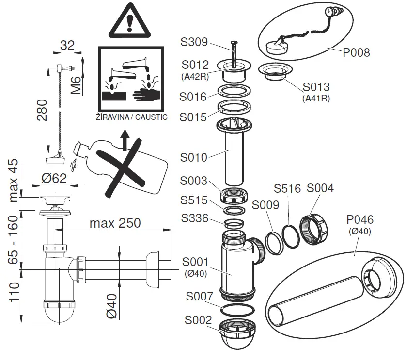 ALCAPLAST A41R Wash-basin waste and trap-1
