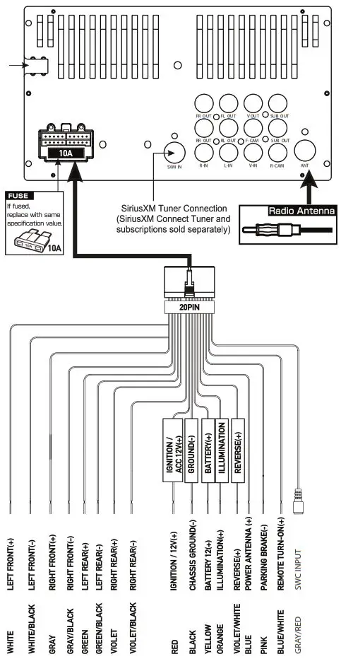 JENSEN CR271ML 7” Capacitive Touch Screen Multimedia Mechless - Input -Output Wiring Diagram