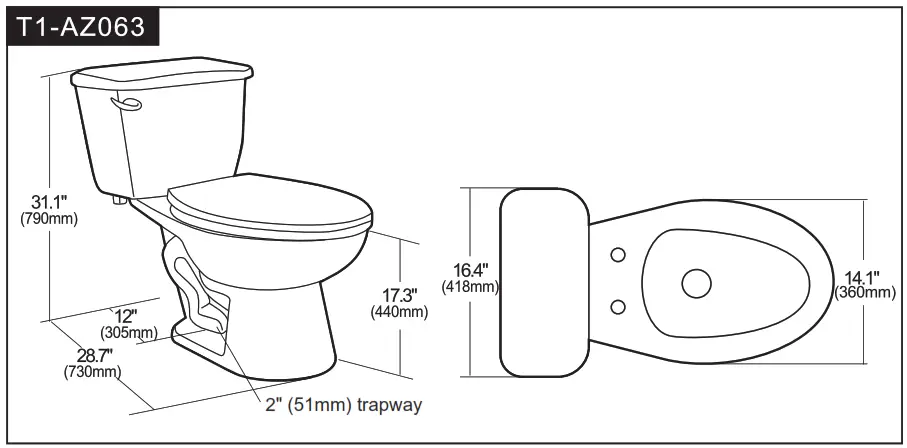 ANZZI T1 AZ Series Two Piece Toilet - SIZE CHART1