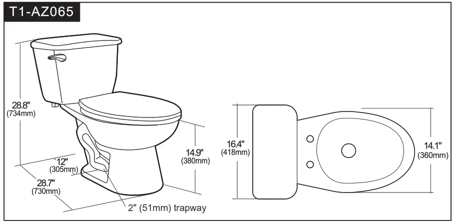 ANZZI T1 AZ Series Two Piece Toilet - SIZE CHART2