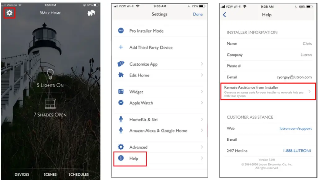 782 HomeWorks with Lutron App -Remote Assistance from Installer