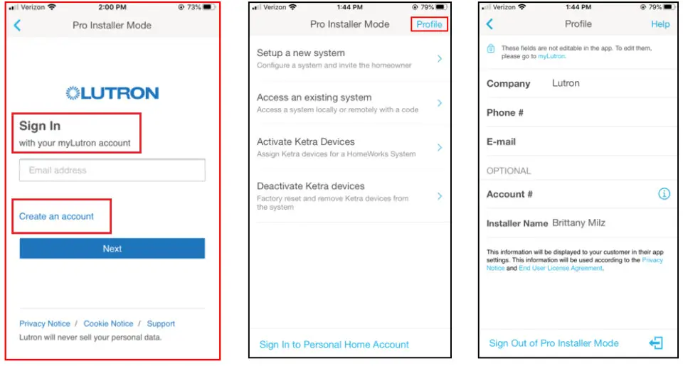 782 HomeWorks with Lutron App - myLutron account