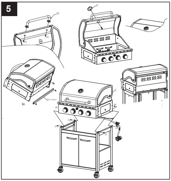 THE HOME DEPOT GXY410 4-Burner LP Gas Grill With Side Burner Instruction Manual - Assemble the Thermometer