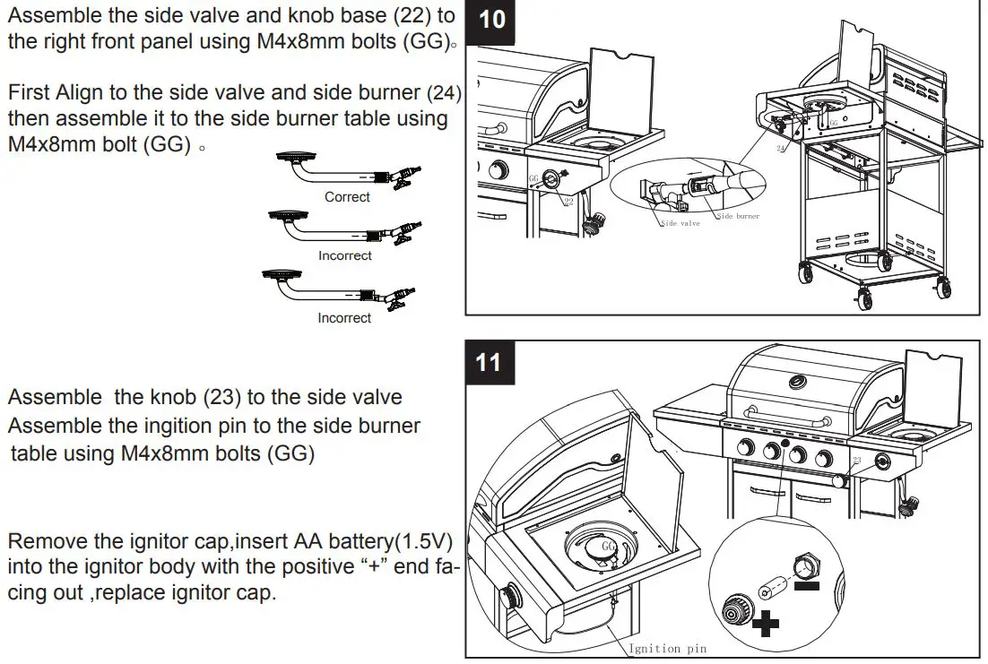 THE HOME DEPOT GXY410 4-Burner LP Gas Grill With Side Burner Instruction Manual - Assemble the side valve and knob base