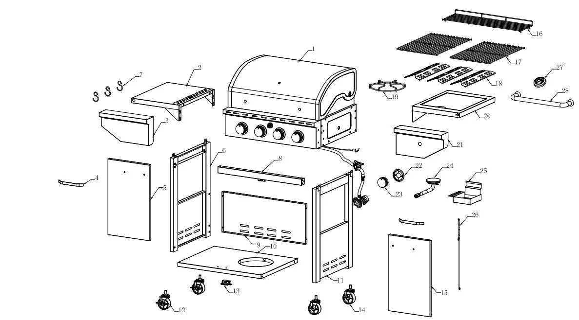 THE HOME DEPOT GXY410 4-Burner LP Gas Grill With Side Burner Instruction Manual - PACKAGE CONTENTS