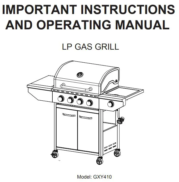 THE HOME DEPOT GXY410 4-Burner LP Gas Grill With Side Burner Instruction Manual
