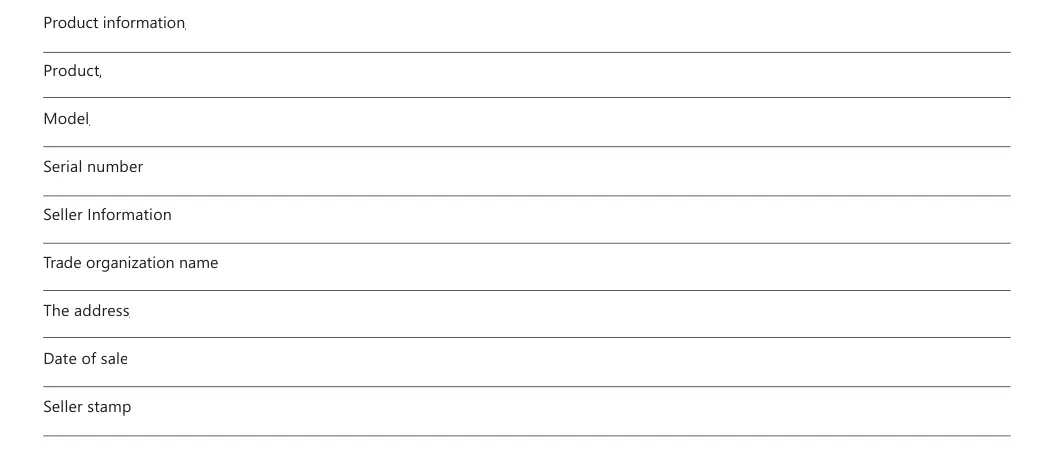 ARDESTO CVC-X0521WG Cordless Vacuum Cleaner - Warranty card