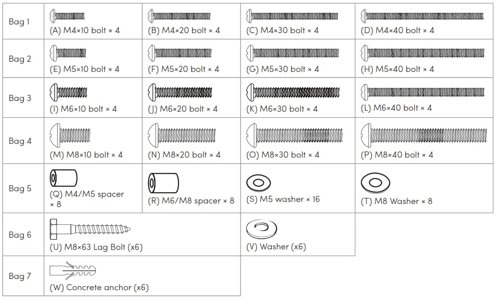 SunBrite SB-WM-F-L-BL Weatherproof Universal Fixed and Tilt Mounts - Hardware Kit