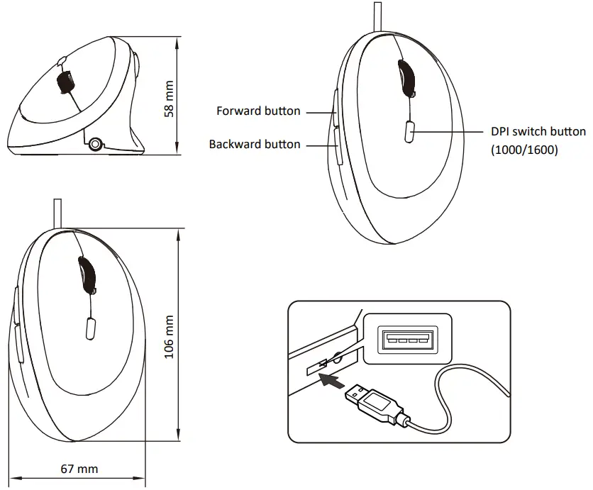 perixx PERIMICE-519 Wired Ergonomic Vertical Mouse - switch button