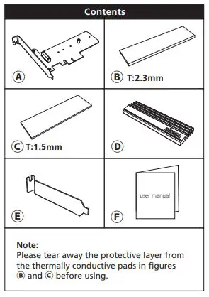 akasa M.2 SSD to PCIe Adapter Card with Heatsink Cooler-Contents