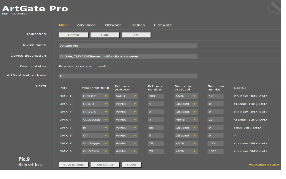 SUNDRAX RGS-X-DB-AC ArtGate DMX Ethernet Converter 8