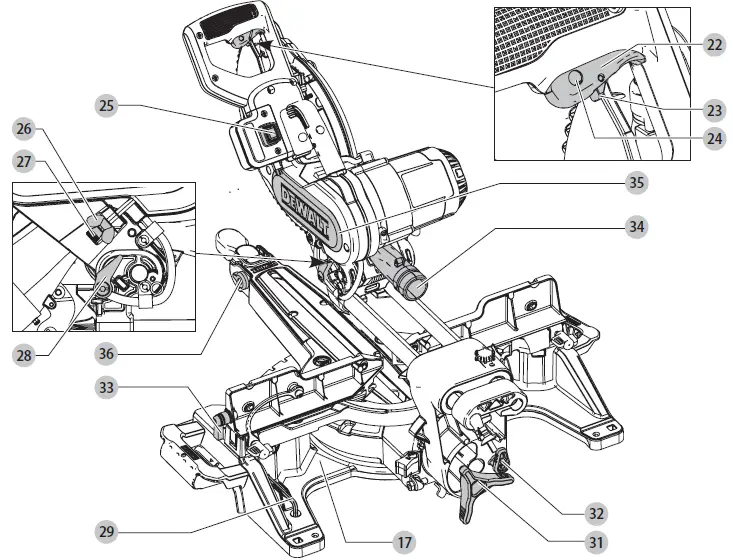 DEWALT DWS727 Miter saw with 250mm feed 1600W 02