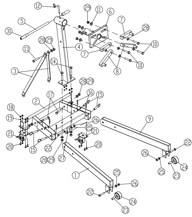 PITTSBURGH 59200 2000 LB. Foldable Engine Stand - List and Diagram