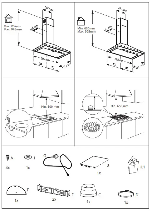 IKEA 003.923.24 RYTMISK Wall Mounted Extractor Hood Stainless Steel 60cm