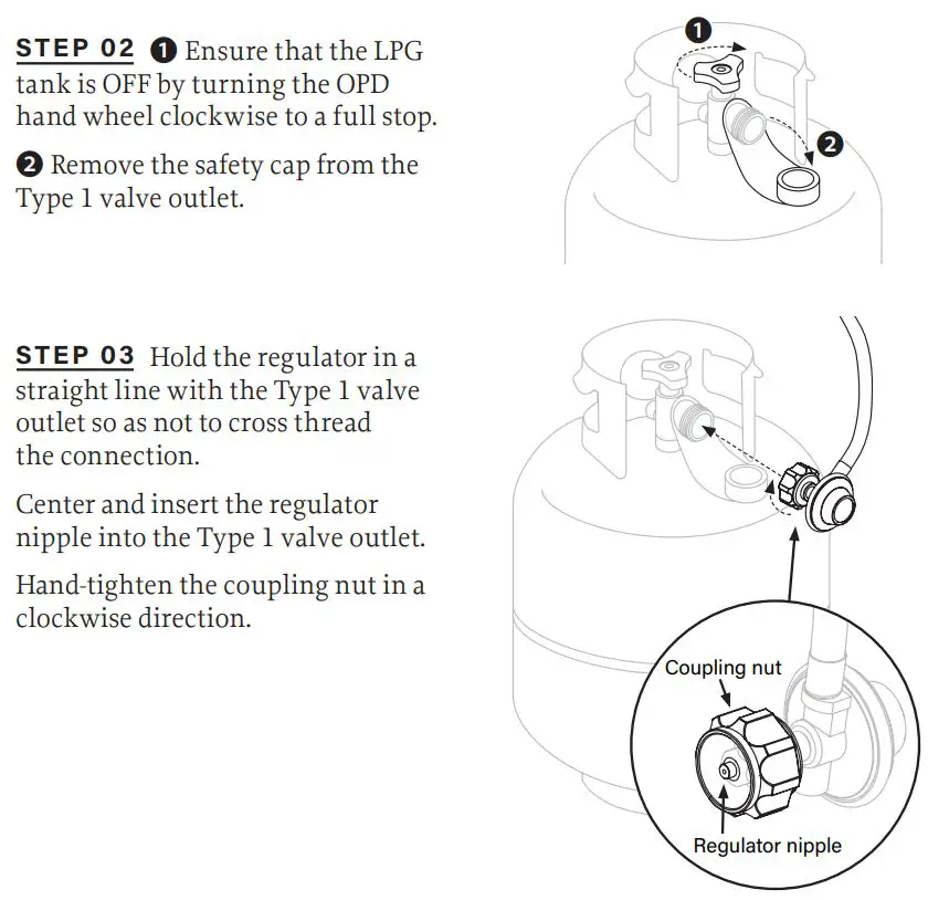 BLACKSTONE 2086 Griddle Electric Air Fryer Hood Owner's Manual - CONNECTING THE REGULATOR TO THE LPG TANK