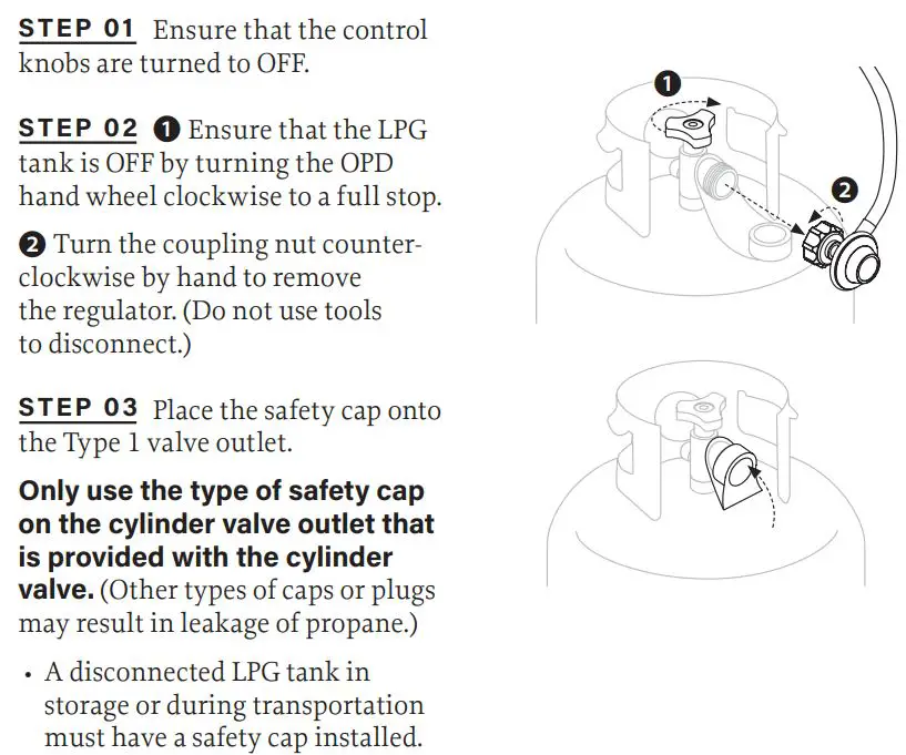 BLACKSTONE 2086 Griddle Electric Air Fryer Hood Owner's Manual - REMOVING THE LPG TANK FOR TRANSPORT