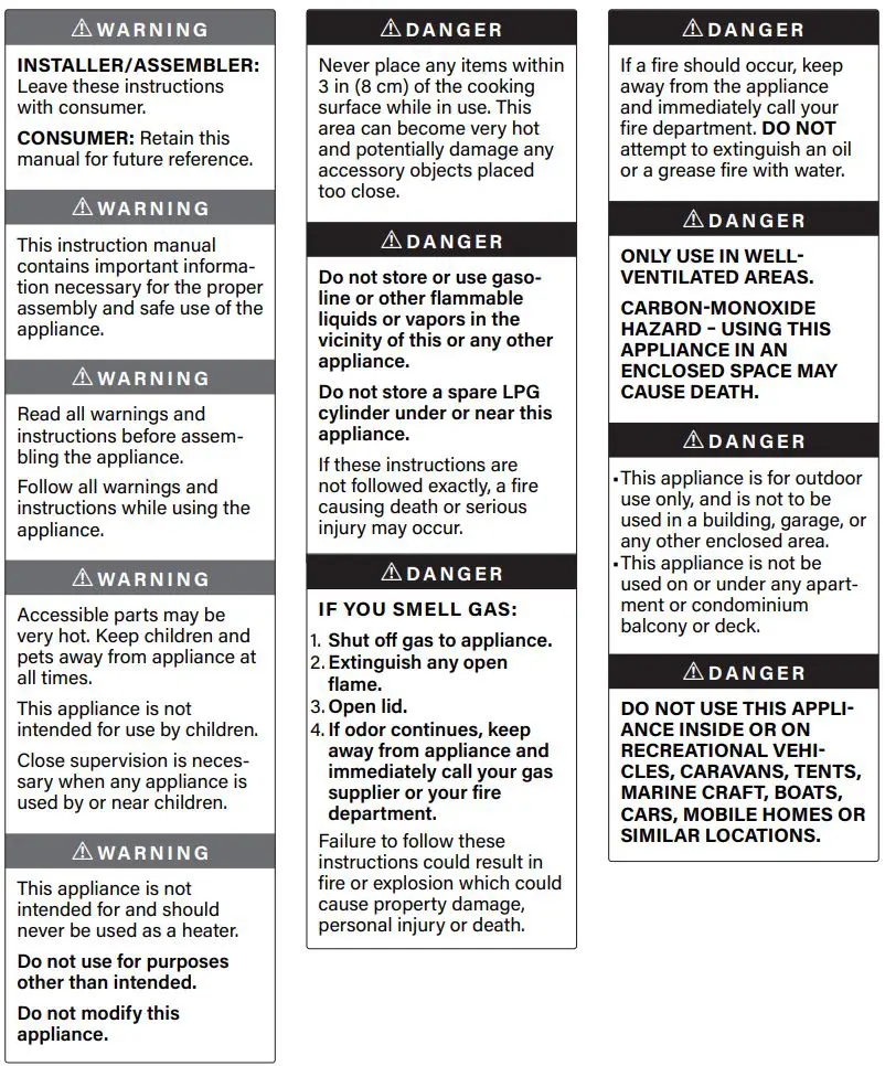 BLACKSTONE 2086 Griddle Electric Air Fryer Hood Owner's Manual - Warning